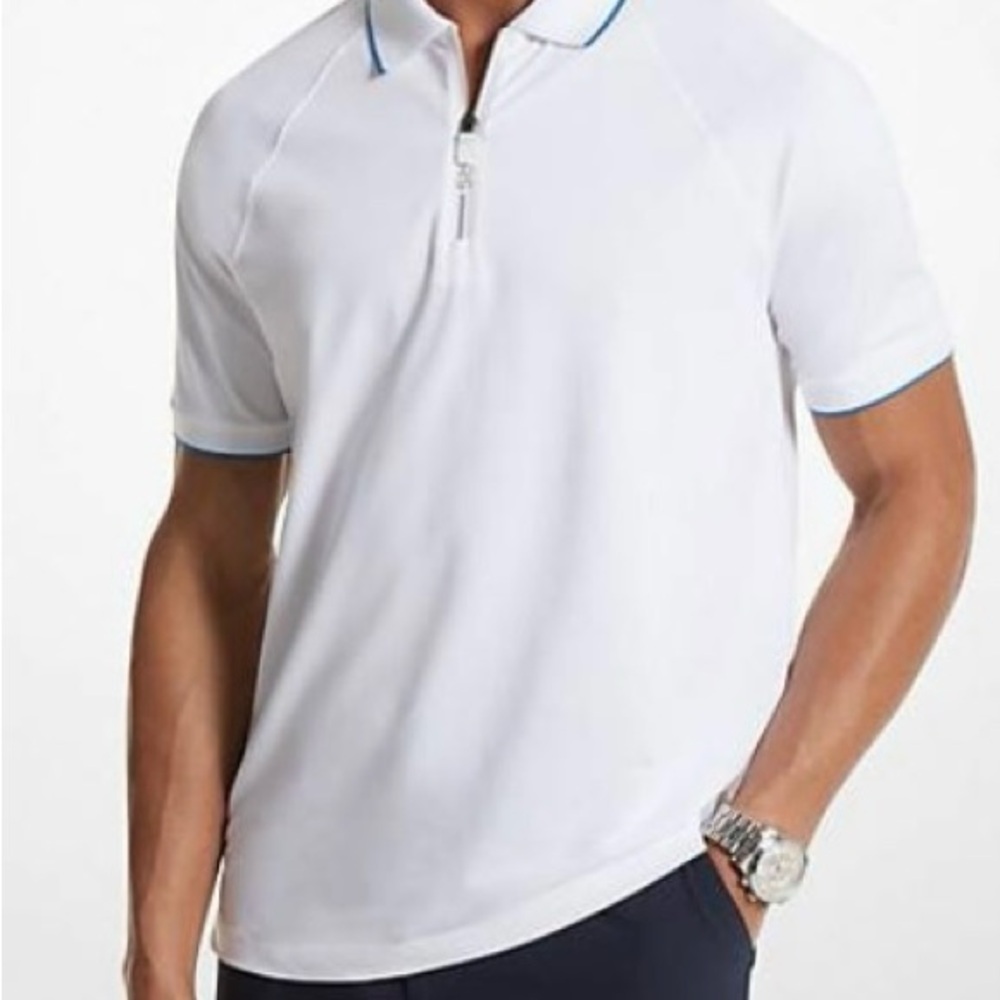 Michael Kors White Polo Shirt with Blue Accents - Picture 4 of 5